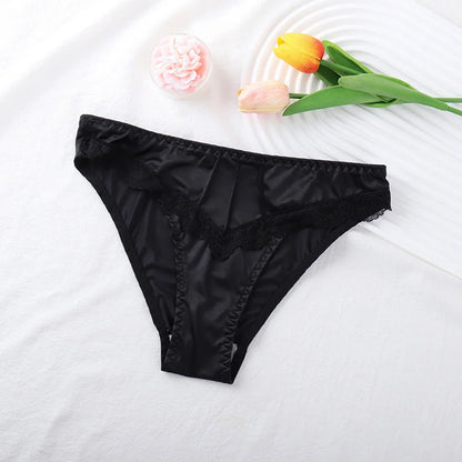 Lace Women Underpants Elegant Floral Lace Trim Low-waist Women's Panties for Daily Wear Honeymoon Wedding Night Silky