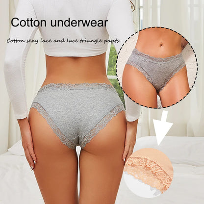 5PCS/Set Sexy Lace Cotton Panties for Women Flroal Lace Seamless Briefs Low Rise Lingerie Female Breathable Soft Underwear S-XL