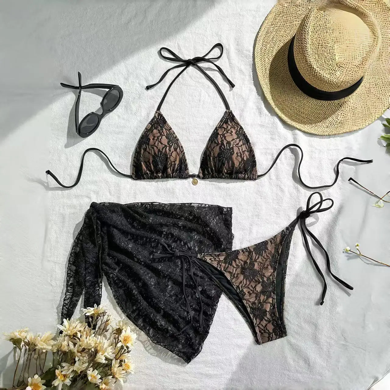 Lace Sexy Bikinis Female Swimsuits Women Three-Piece Swimwear Beach Swimming Wear Bathing Suits Brazilian Bikini Set Pool Bather