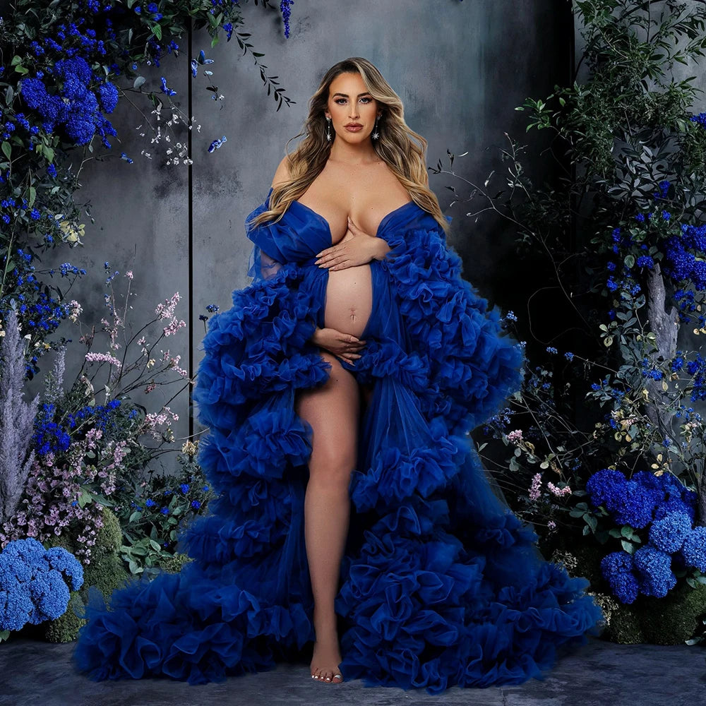Maternity Dresses for Photoshoot Puffy Tulle Women Robe Long Sleeve Maxi Gown Wedding Anniversary Pregnancy Sleepwear Nightwear