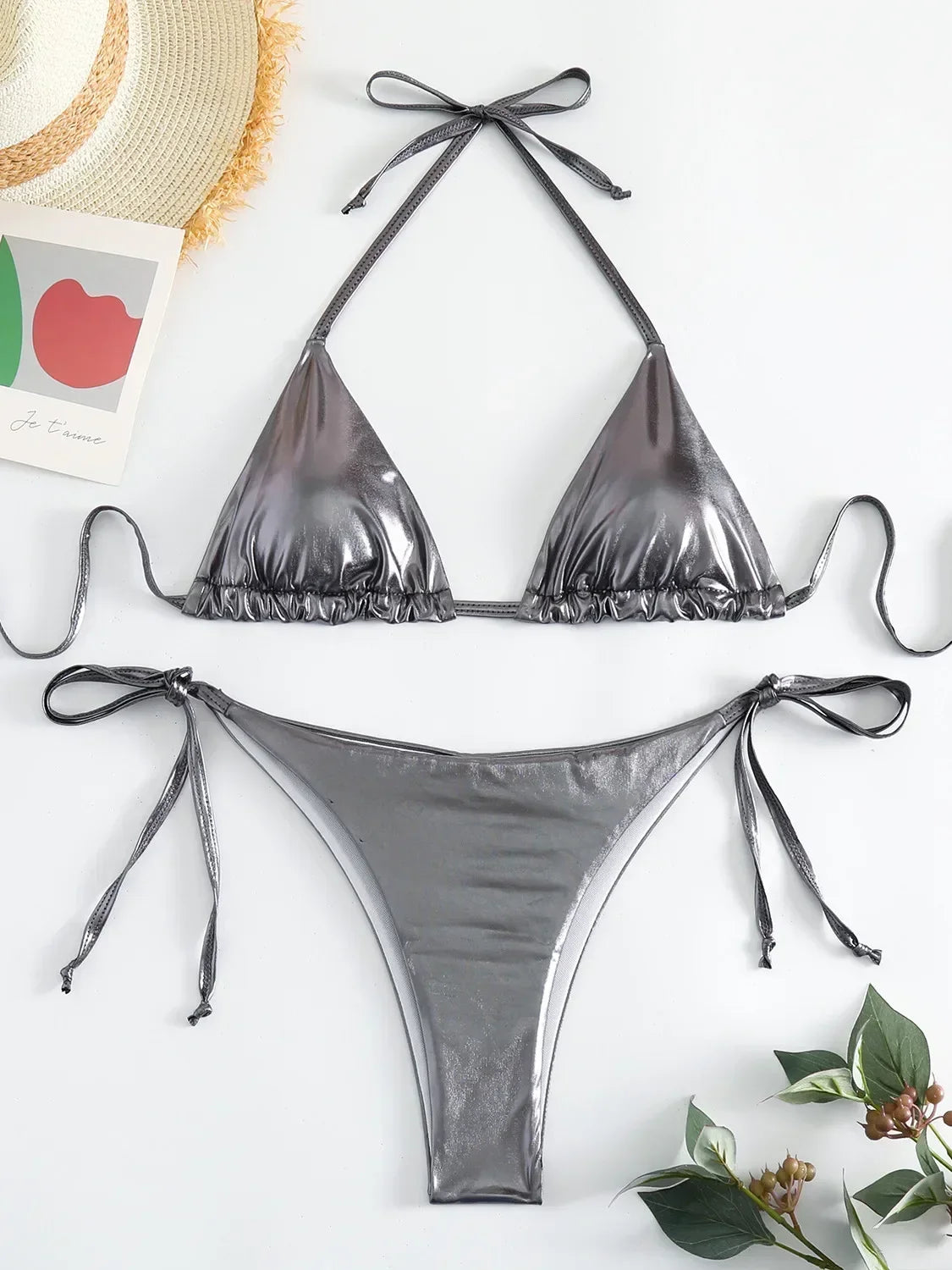 Sexy Brozing Gold Bikinis Sets Women Push Up Micro Bikini Swimsuit 2025 Brazilian Beach Bathing Suit Tie Side Triangle Swimwear