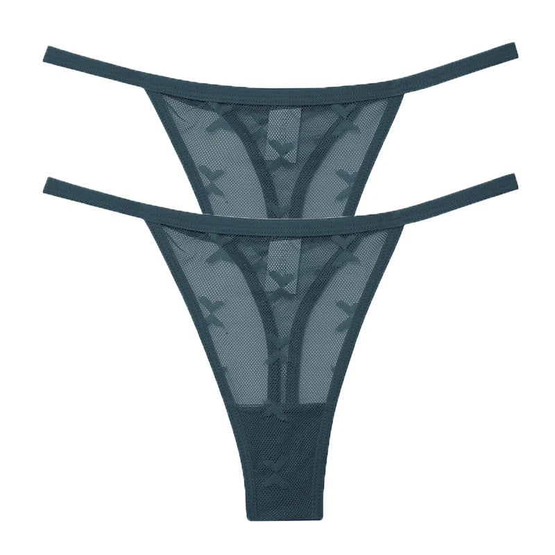 2PCS/Set Mesh G-String Women's Panties Transparent Underwear Women Seamless Thong Female Underpants Intimates Lingerie S-XL