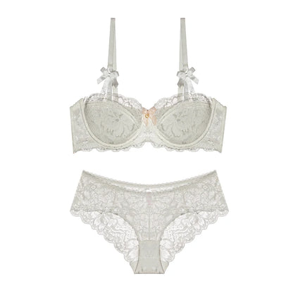 Victorian Style French Lace Lingerie Set Small Boobs, Anti Sagging Thin Half Cup Push Up Bra Wireless Comfort for Women Elegant