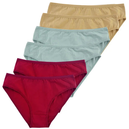 6pcs Women Panties Girl Sexy Underwear Solid Color Middle-Waisted Briefs Female Ventilation Soft Cotton Women's Underpants
