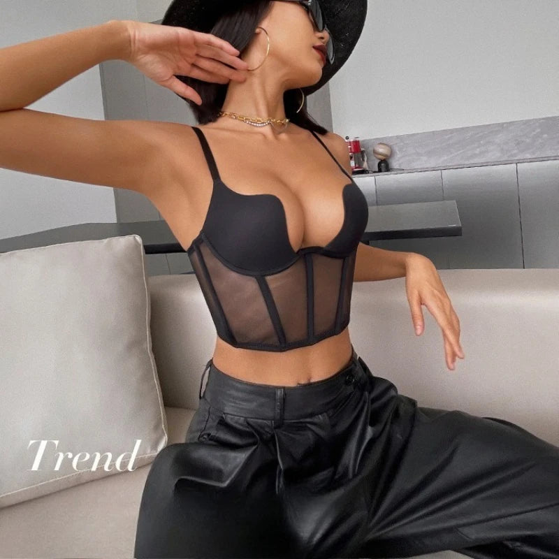 Women Push Up Bra Sets Transparent Lingerie Sexy Shaper Bra Beauty Back Comfortable Underwear Adult's Fishbone Gauze Bralette