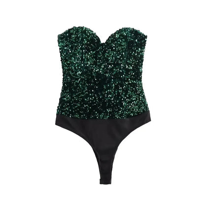 Strapless Sequin Bodysuits for Women, Backless Bodysuits, Sweetheart Neck, Female Playsuits, Sexy Fashion