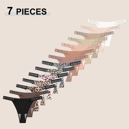 7Pcs/Set Printed Leopard Crystal Letter Thongs For Women Fashion Low Waist Soft Breathable Underpants Female Traceless G-string