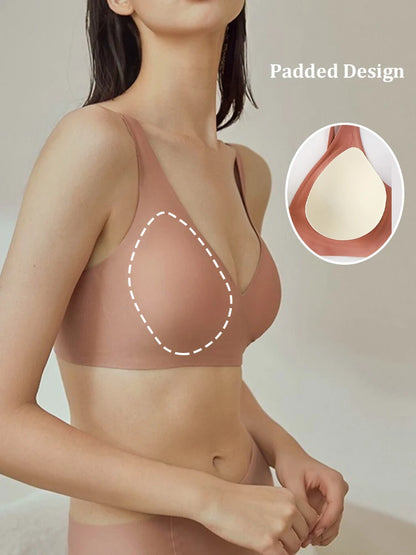 One-piece Seamless Bra Women Wireless Push Up Underwear Sexy Deep V Padded Bralette Female Comfortable Gather Lingerie Sleepwear