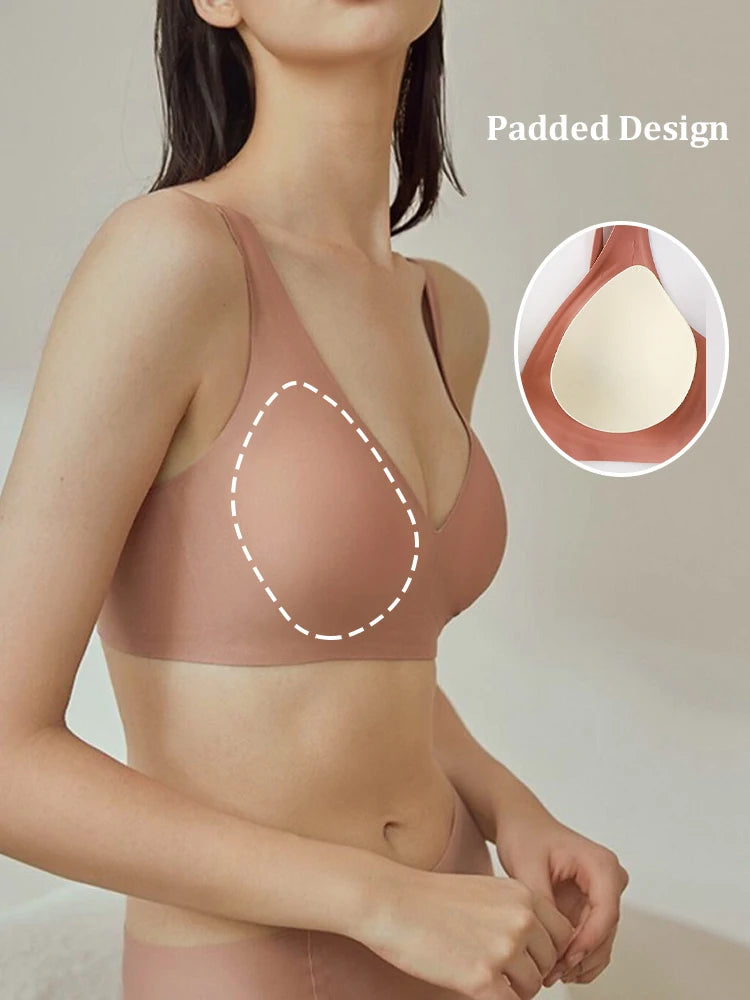 One-piece Seamless Bra Women Wireless Push Up Underwear Sexy Deep V Padded Bralette Female Comfortable Gather Lingerie Sleepwear