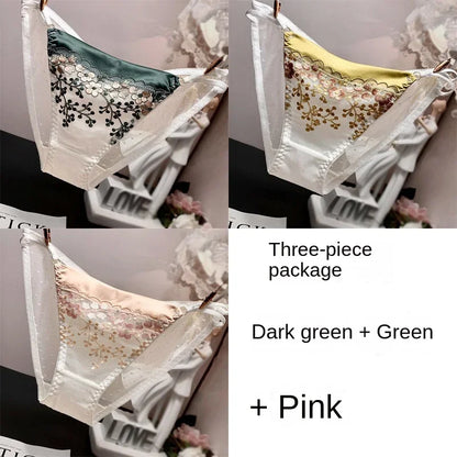 High-end Lace Panties Women's Fashion Embroidery Tapered Mesh Briefs Low Rise Sexy Cut-outs Famale Cotton Crotch Underwear New