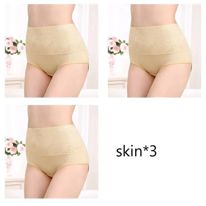 Plus Size Women's Cotton Underwear High Waisted Tummy Control Panties Full Coverage Briefs Jacquard Ladies Panty 3 Pack