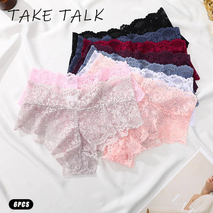6pcs/SET Women Sexy Lace Splicing Panties High Waist Plus Size Seamless Briefs Hollow Comfortable And Breathable Lingerie S-XXL