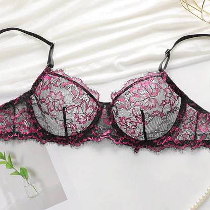 Sexy Lace Underwire Push Up Lingerie Contour Bra And Panty Sets For Women Gathering Chest Underwear Embroidery Bralette Set