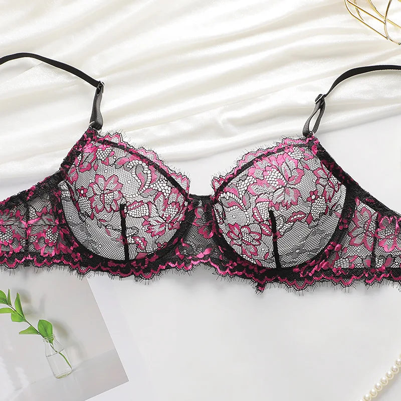 Sexy Lace Underwire Push Up Lingerie Contour Bra And Panty Sets For Women Gathering Chest Underwear Embroidery Bralette Set