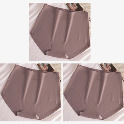 3pcs Women Thin Seamless Panties Girl Ice Silk High Waist Underwear Yoga Sport Brief Breathable Comfort Hip Lift Panty Underpant