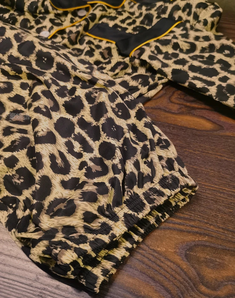 Women's Spring And Autumn Pajamas Two-Piece Set Of Women Loose Fashion Leopard Print Long-Sleeved Ladies Upscale Homewear Suit
