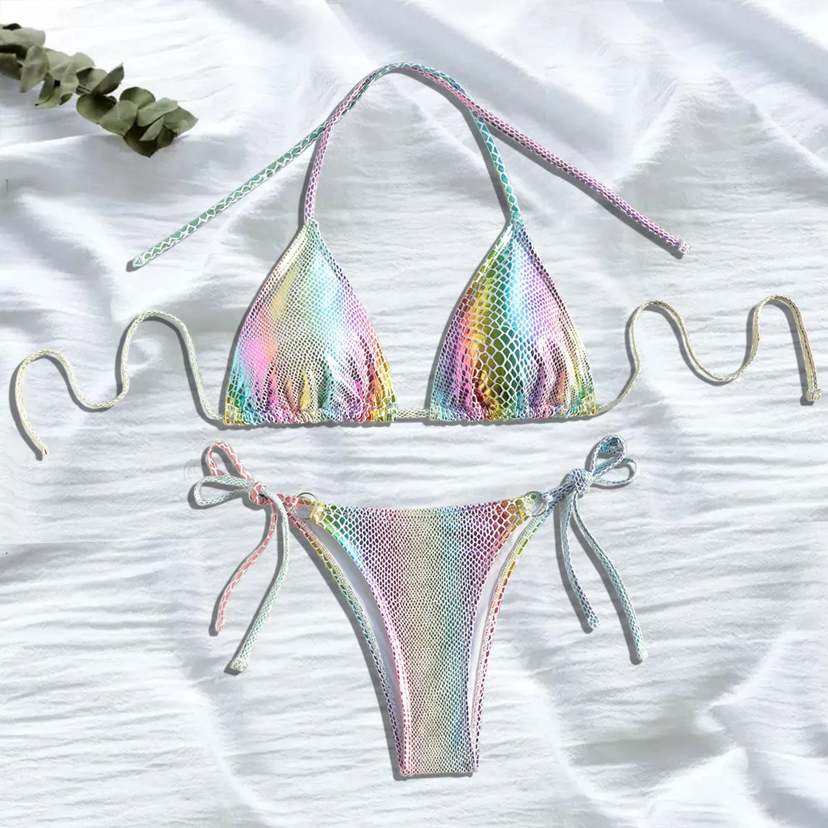 sexy glitter multi color sequin micro mini bikinis sets two pieces halter tie swimsuits beachwear bathing suit swimwear biquini