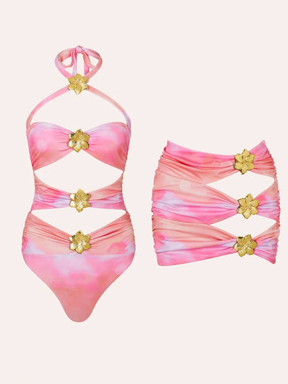 2024 High Quality One Piece Swimsuit Floral Ruffle Printed Push Up Women Bikini Set Swimwear Slimming Bathing Suit Beach Wear