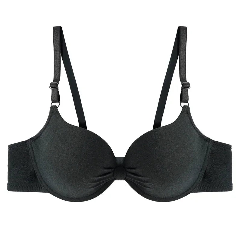 Sexy Women Cotton Gathered Bra Deep V Underwire Ladied  Brassiere Push Up Lingerie Solid Bras Backless Intimate Underwear