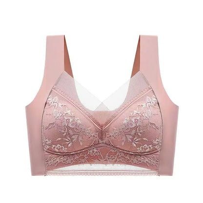 Womens Lace Bra Perspective Bralette Push Up Ice Silk Deep V Bra Sexy Lingerie Tops Plus Size Cup Mom's underwear L-5XL