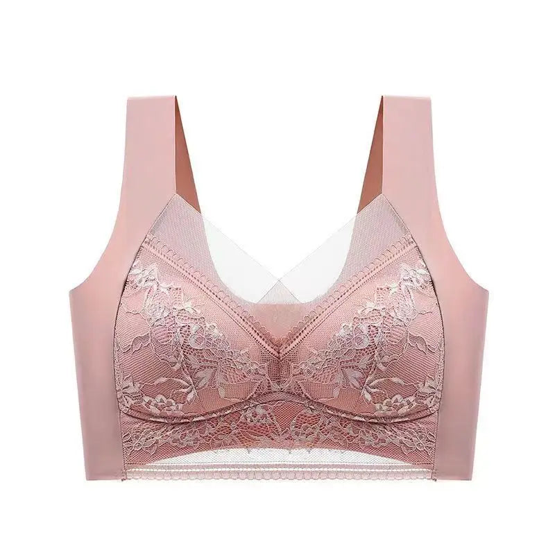Womens Lace Bra Perspective Bralette Push Up Ice Silk Deep V Bra Sexy Lingerie Tops Plus Size Cup Mom's underwear L-5XL