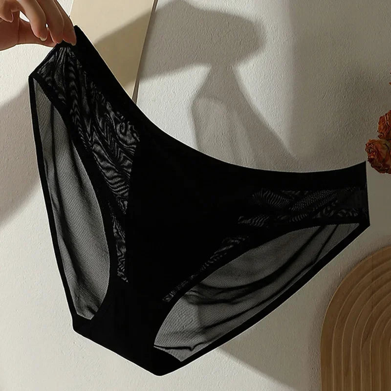 Sexy Mesh Ice Silk Solid Thin Breathable Underwear Middle Waist Elasticity Panties Women Seamless Comfortable Intimate Briefs