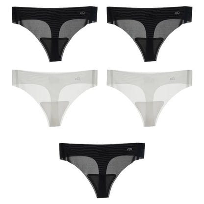 5Pcs Transparent Thong Panties Women Ultra-thin Sense Sexy Female Seamless Low-rise Solid Color T-pants Quick Drying Underwear
