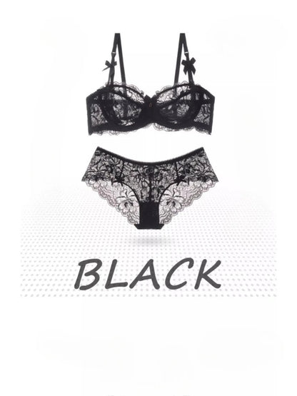 MOYISU Summer Lingerie Set Sheer French Lace Minimiser Bra Briefs Ultra Thin Sexy Women's Underwear Big Bust Sexy Tushy & Panty