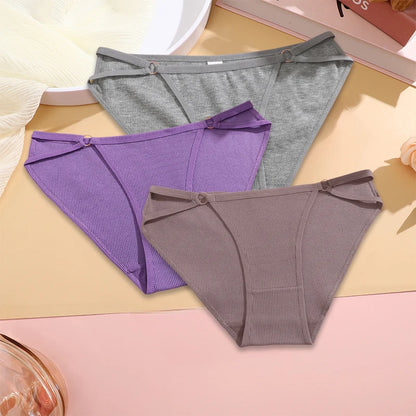 FINETOO 3PCS/SET Women Cotton Panties Women Sexy Low Rise Briefs Female Breathbale Underwear Button Design Pattern Soft Lingerie