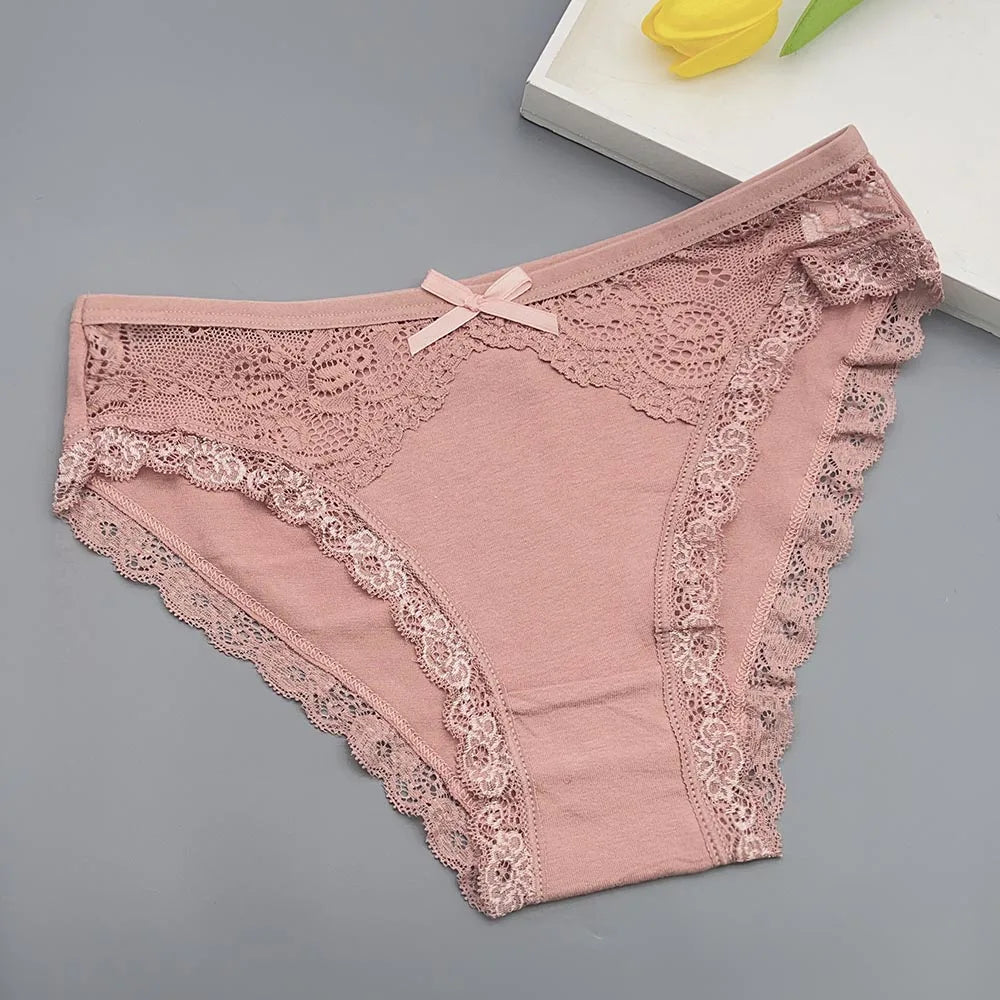 Moonflame 5 Pcs Female Underwear Girls Low Rise Cotton Briefs Sexy Lace Adult Women's Sexy Panties