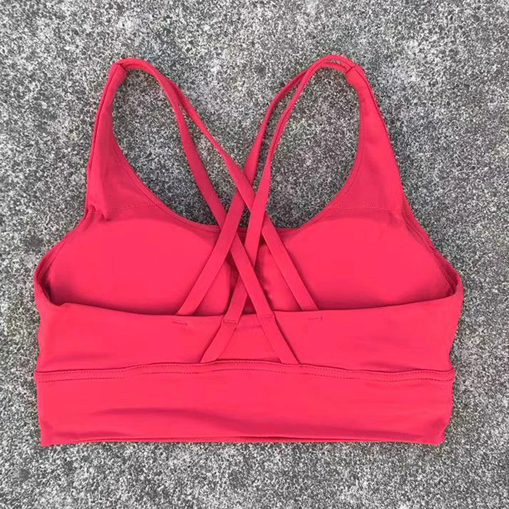 Solid Color Women Cross Back  Bra Fitness Underwear Soft Fitness Sport Bra Top Gym Yoga Athletic Workout With Chest Pad