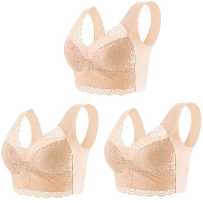 3pcs Ice Silk Seamless Lace Bra Top Support Underwear No Steel Ring Comfortable Large Size Bra Vest Bralette
