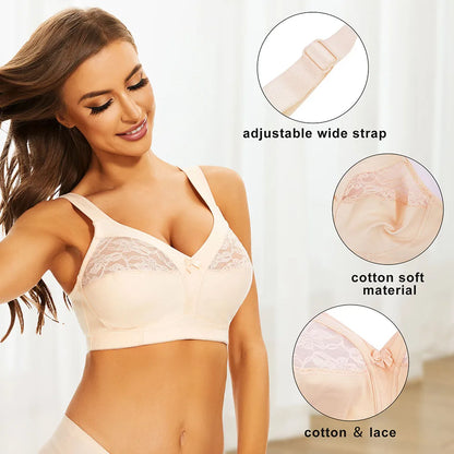 Sheroine Plus Size Wire-Free Cotton Bra Lace Floral Full Coverage Unpadded Ultrathin Soft Comfort Everyday Support for Women