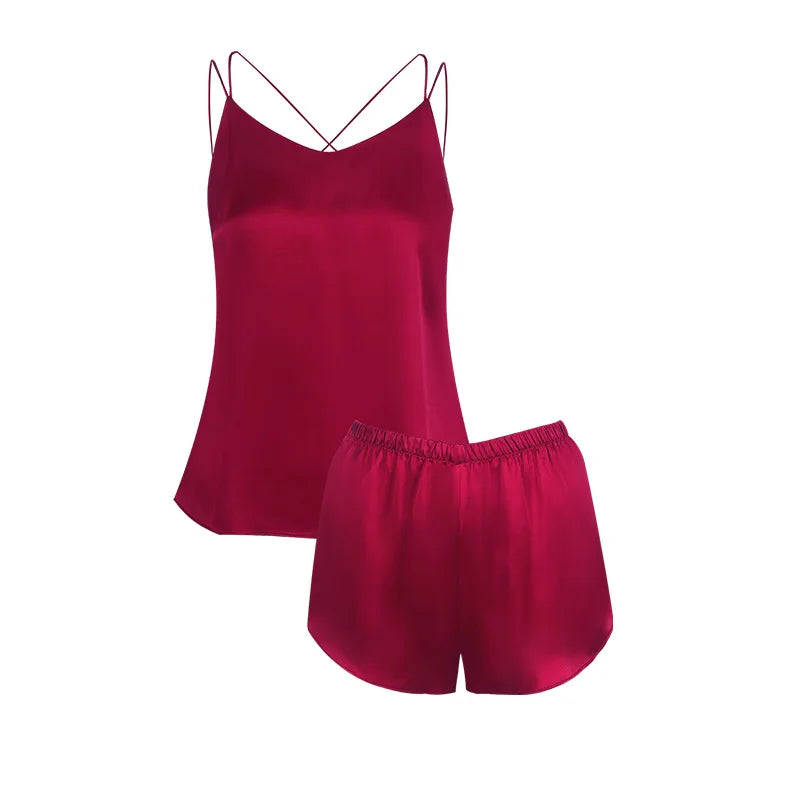 6A Thicken 100% Mulberry Silk Pajamas Women Summer Short Sets Pajamas Suit Set Female Two-piece Suit Short-sleeved Silk Home