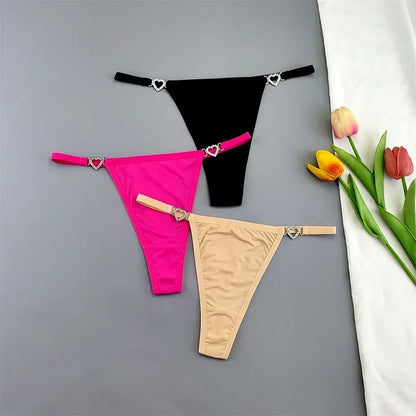 3 Pcs Thin Strap Nylon Thong Women Low Waist Sexy Rhinestone Buckle Underwear Ladies Seamless Ice Silk G-string Panty Plus Size