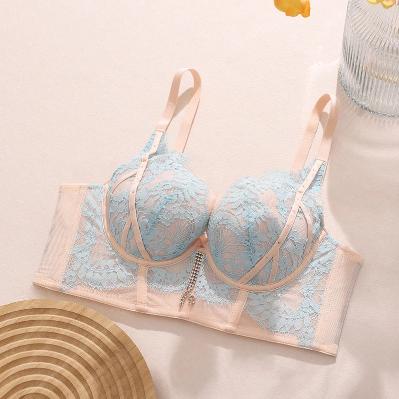 Women's Lace Bra Minimizer Bras 3/4 Cup Non-Padded Underwire Floral Embroidery for Female Plus Size Bra 70 75 80 85 90 BCD