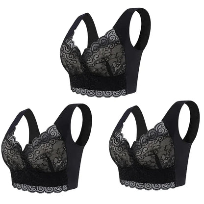 3pcs Ice Silk Seamless Lace Bra Top Support Underwear No Steel Ring Comfortable Large Size Bra Vest Bralette