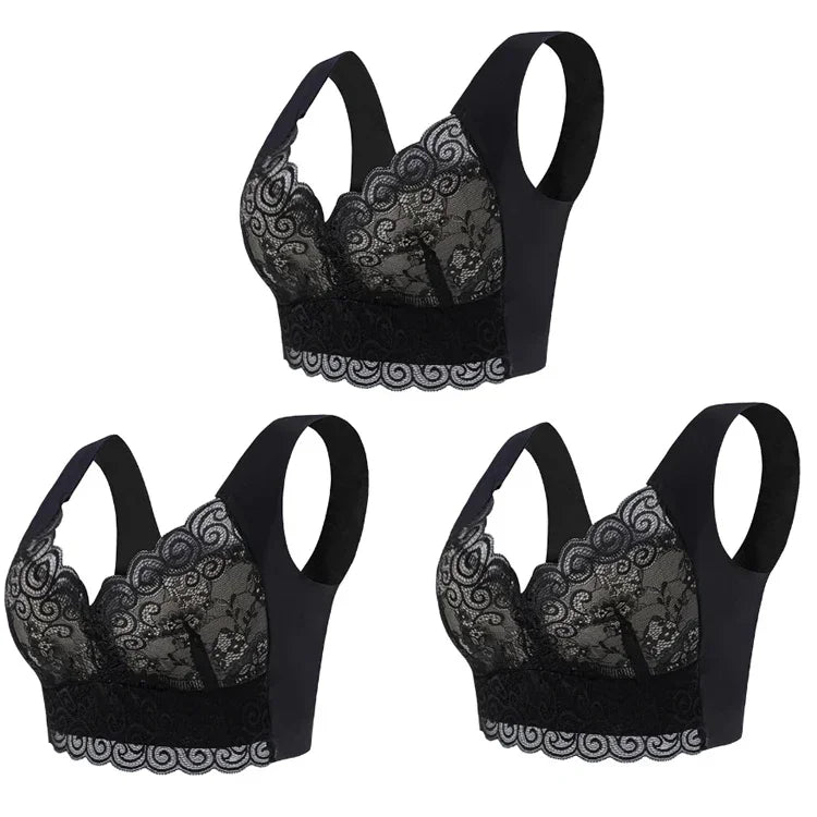3pcs Ice Silk Seamless Lace Bra Top Support Underwear No Steel Ring Comfortable Large Size Bra Vest Bralette