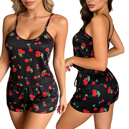 2Pcs Satin Pajama Set for Women Sleepwear Sexy Strap Vest Top Shorts Nightwear Pijamas Sexy Lingerie Sleep Shorts Set Sleepwear