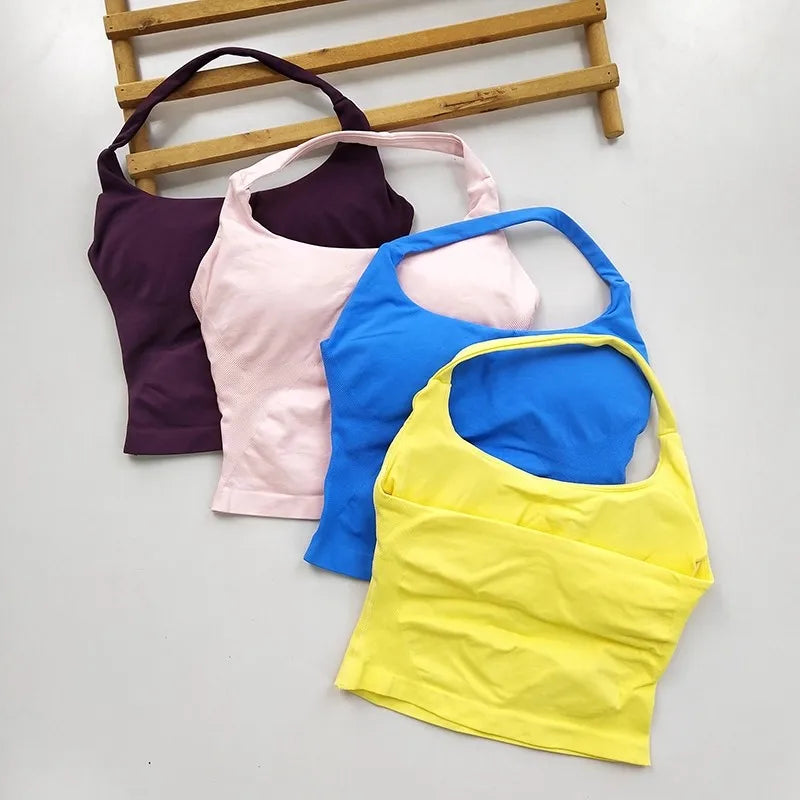 Women's Backless Hanging Necks Fitness Bra Workout Tops Yoga Crop Sports Vest Sexy Gym Fitness Tank Top for Athletic Women