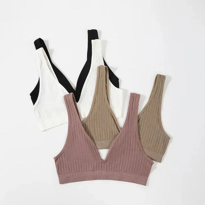 Sexy Seamless Bra Wire Free Brassiere Rib Bralette Women's Plunge Underwear Top Female Comfy Lingerie Small Breasts Intimates