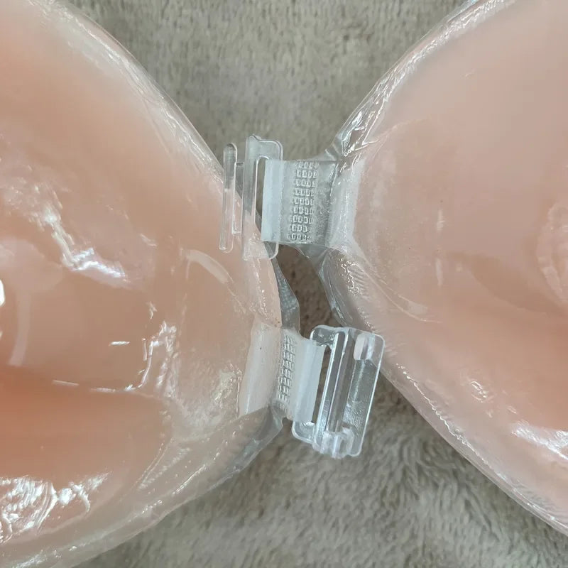 Self Adhesive Push Up Bra for Backless Dresses Invisible Sticky Silicone Bra Waterproof Reusable Thick Gel Cups Front Closure