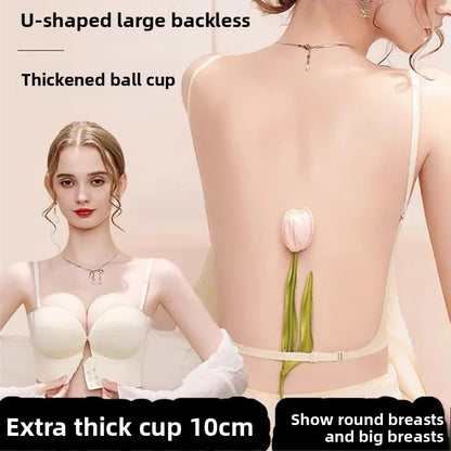 10CM Ultra Push Up Bra for Small Chest  Front Closure U-Back Sticky Strapless Bra for Backless Dresses Lift Plunge Cleavage