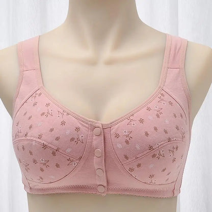 Front Closure Cotton Bra for Women Breathable Soft Brassiere Wire Free Thin Cup Bralette Sleeping Lingerie