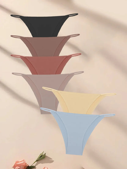 FINETOO 6Pcs Seamless Ice Silk Underwear for Women Sexy Thin Strap Briefs Girls Low Waist Breathable Panties No Trace Lingerie