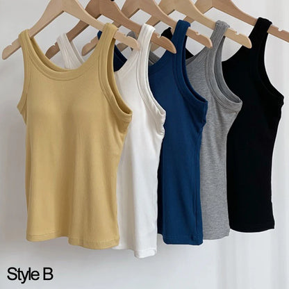 Women Solid Basic T-shirts Summer Vest Bra Tops With Pad Streetwear Y2K Elastic Rib-Knit Sleeveless Casual Tank Tops Female