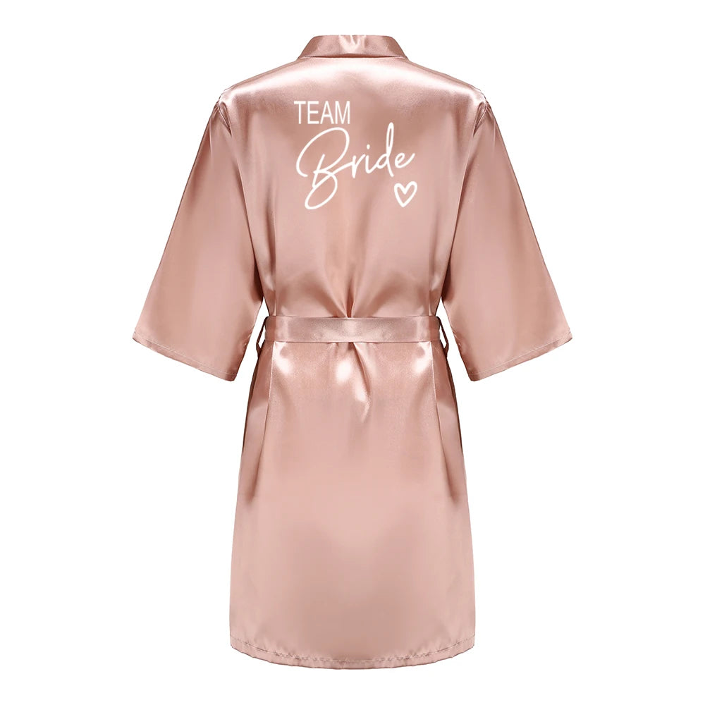 Wedding Party Team Bride Robe Kimono Satin Pajamas Bridesmaid Bathrobe With White Letters YE8171