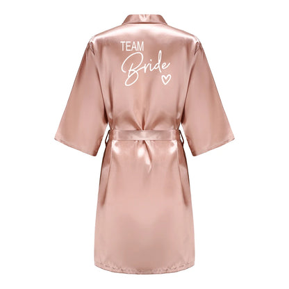 Wedding Party Team Bride Robe Kimono Satin Pajamas Bridesmaid Bathrobe With White Letters YE8171