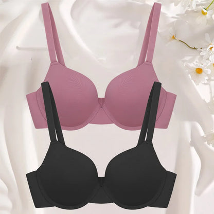 2Pcs/Set Comfortable Adjustable Push Up Bra Shockproof Lingerie Wireless Deep V Bra Anti-sagging Brassiere for Women Summer Bras