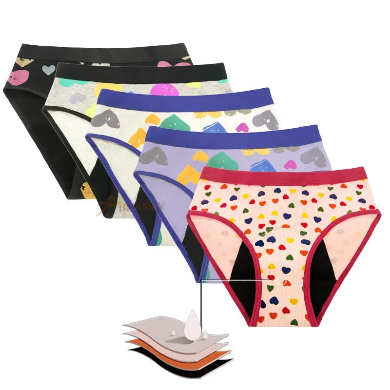 Leakproof Multi-color Fashion Print Women's Pads Absorbent Cotton Period Underwear Four-layer Physiological Pants for Girls